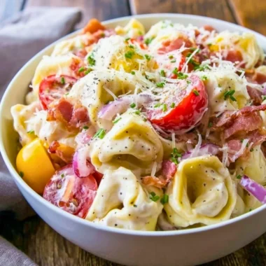 Colorful and delicious Best Grinder Tortellini Salad served in a bowl