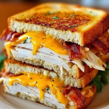 Cheddar and Bacon Turkey Melt on Sourdough sandwich with melted cheese and crispy bacon