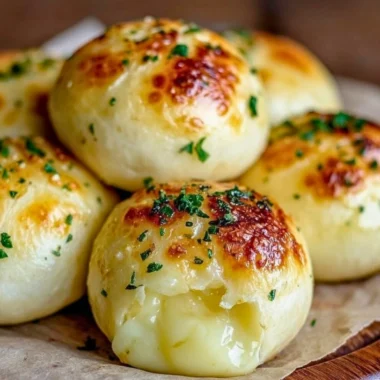Delicious homemade cheesy garlic bites served on a plate