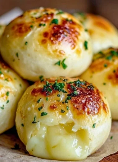 Delicious homemade cheesy garlic bites served on a plate
