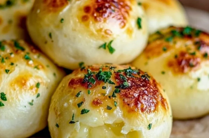 Delicious homemade cheesy garlic bites served on a plate