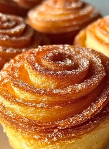 Freshly baked Churro Cruffins coated with cinnamon sugar and drizzled with chocolate