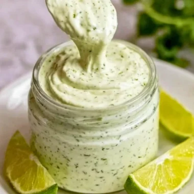 Freshly made cilantro garlic sauce in a small bowl