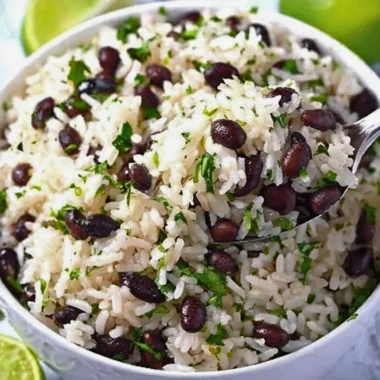 Delicious cilantro lime rice served with black beans