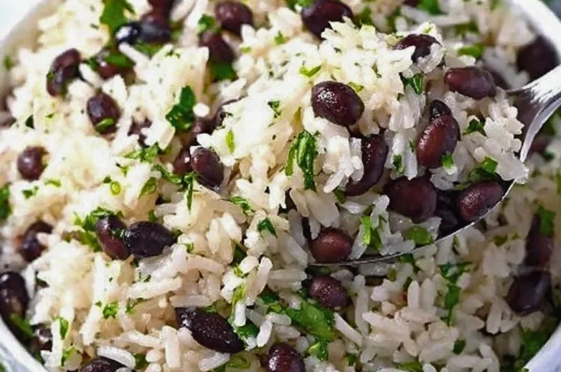 Delicious cilantro lime rice served with black beans