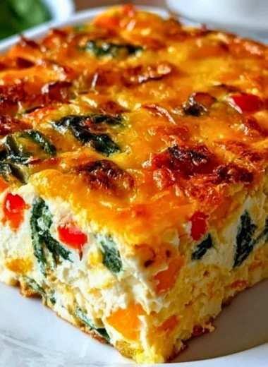 Delicious cottage cheese and veggie bake in a casserole dish