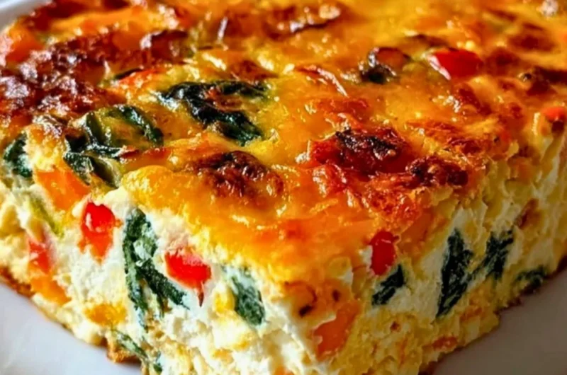 Delicious cottage cheese and veggie bake in a casserole dish