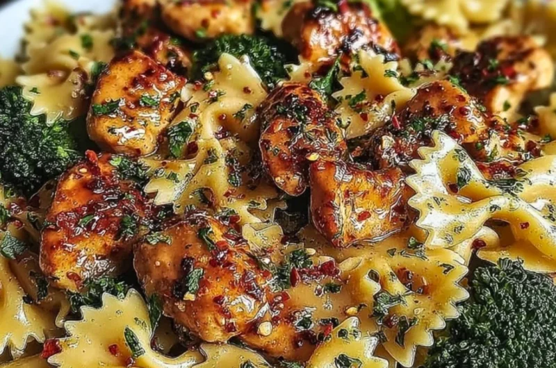Cowboy Butter Lemon Bowtie Chicken with Broccoli featuring butter chicken flavors
