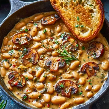 Creamy white bean and mushroom skillet dish for an easy vegetarian dinner