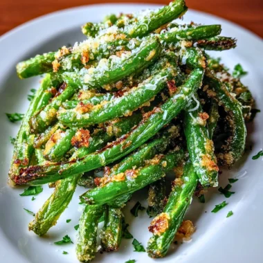 Crispy garlic parmesan roasted green beans served in a bowl