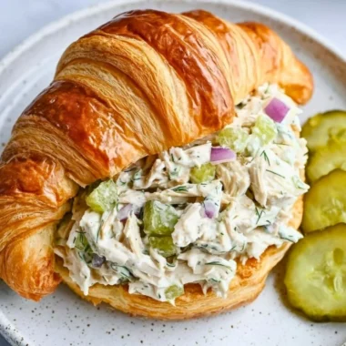 Delicious flavored dill pickle chicken salad served in a bowl