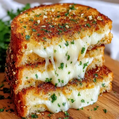 Delicious garlic bread grilled cheese sandwich with melted cheese