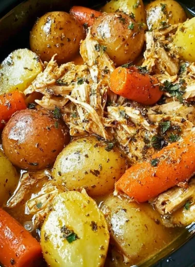 Delicious Garlic Butter Chicken prepared in a crockpot for tender deliciousness.