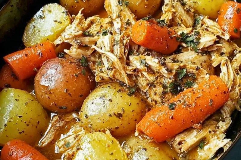 Delicious Garlic Butter Chicken prepared in a crockpot for tender deliciousness.