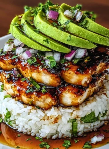Honey Lime Chicken served with Avocado Rice Stack for a fresh and tasty meal