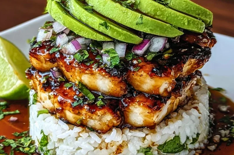 Honey Lime Chicken served with Avocado Rice Stack for a fresh and tasty meal