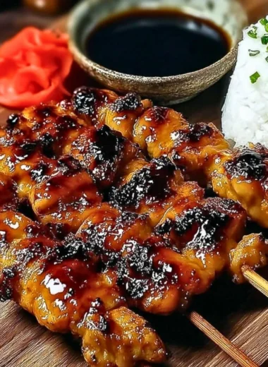 Delicious grilled Chicken Yakitori skewers with traditional Japanese seasoning