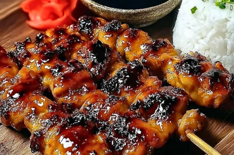 Delicious grilled Chicken Yakitori skewers with traditional Japanese seasoning