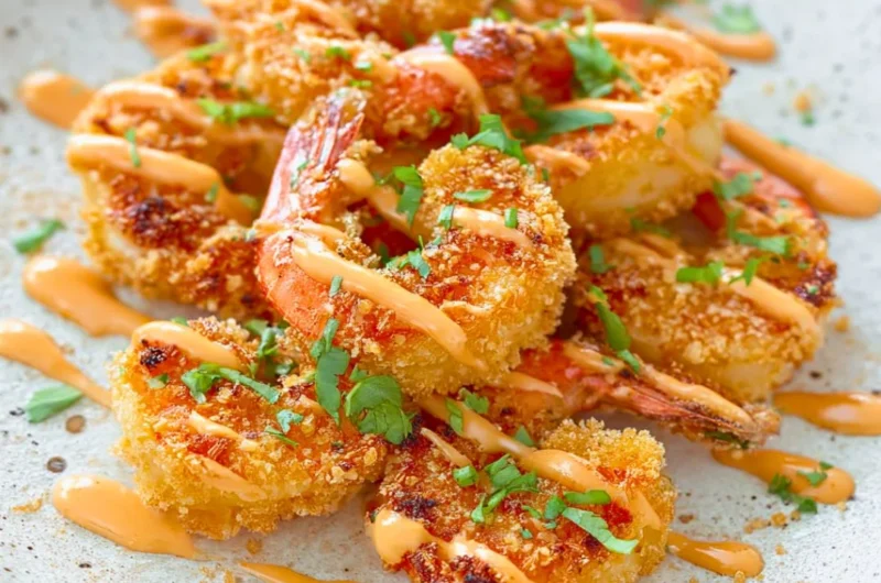 Delicious Keto Bang Bang Shrimp served on a plate with garnishes