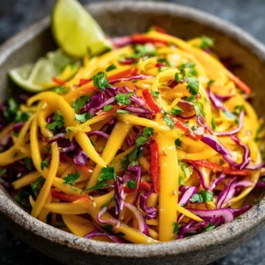 Delicious mango slaw with fresh vegetables and vibrant colors