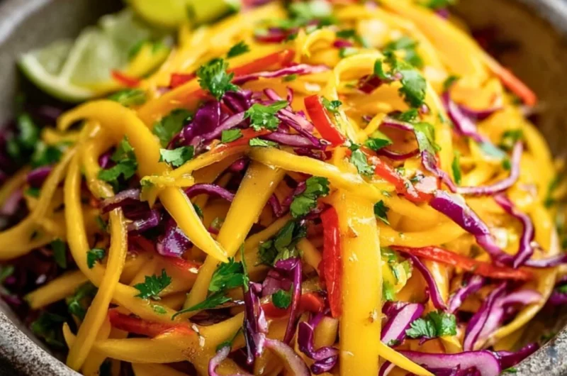 Delicious mango slaw with fresh vegetables and vibrant colors