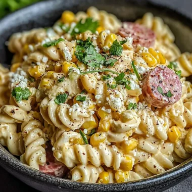 Delicious Mexican Street Corn Pasta Salad with fresh corn and vibrant ingredients