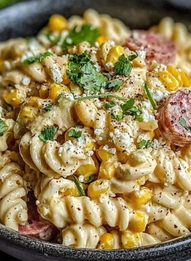 Delicious Mexican Street Corn Pasta Salad with fresh corn and vibrant ingredients