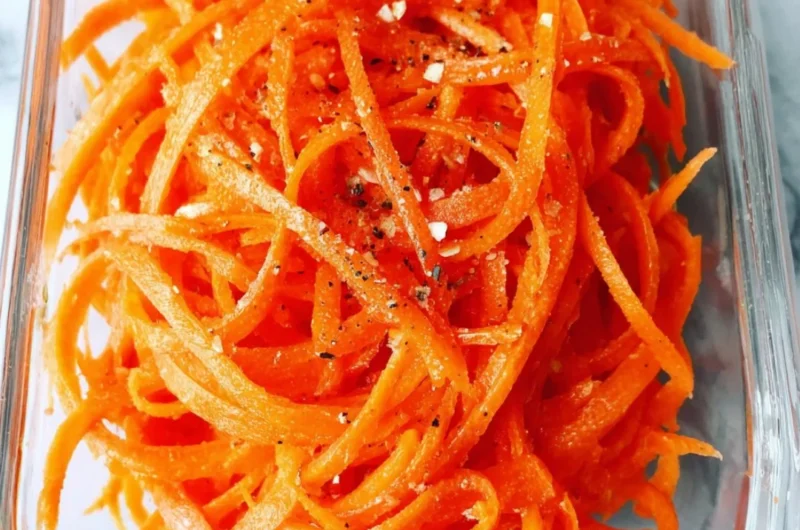 Fresh raw carrot salad with colorful vegetables and dressing