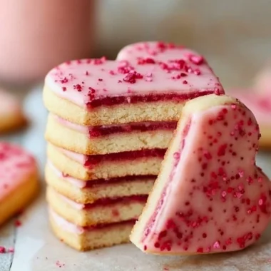 Freshly baked strawberry shortbread cookies on a cooling rack