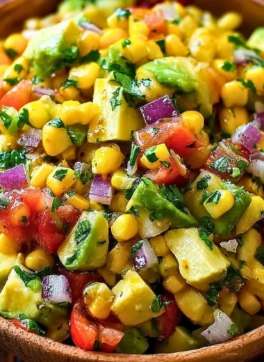 Colorful summer corn salad with vegetables and herbs