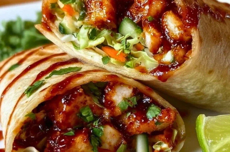Sweet Chili Chicken Wrap with fresh vegetables and spicy-sweet sauce