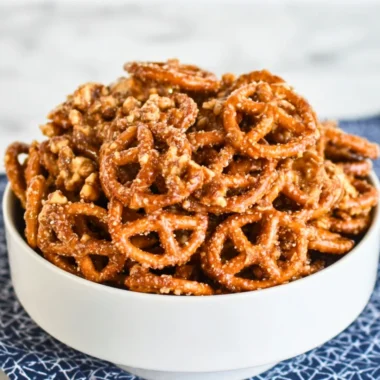Delicious butter toffee pretzels coated in sweet toffee glaze