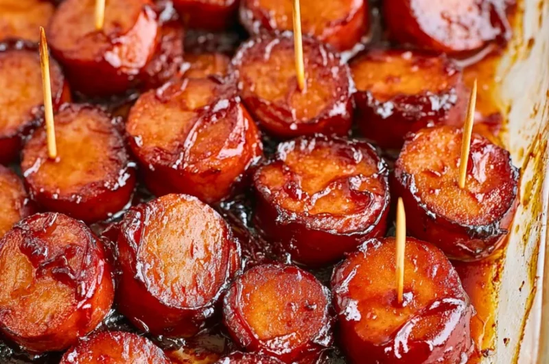 Grilled BBQ sausage on a platter, garnished with herbs and spices.