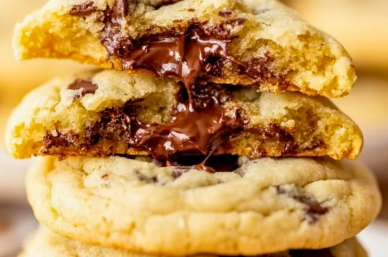 A plate of freshly baked homemade chocolate chip cookies on a rustic table.
