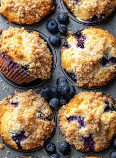 Freshly baked blueberry muffins with plump blueberries