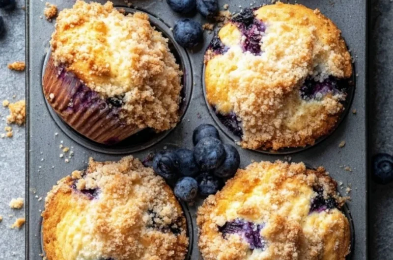 Freshly baked blueberry muffins with plump blueberries