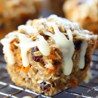Carrot cake baked oatmeal cups in a muffin tin, topped with nuts and spices.
