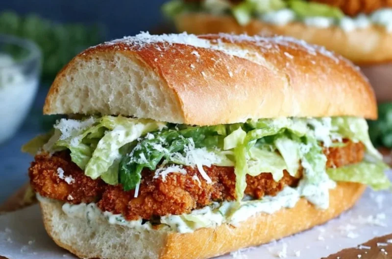 Delicious Chicken Caesar Sandwich with grilled chicken, romaine lettuce, and Caesar dressing