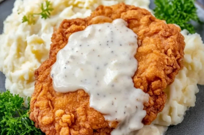 Deliciously crispy Chicken Fried Chicken served with gravy and sides