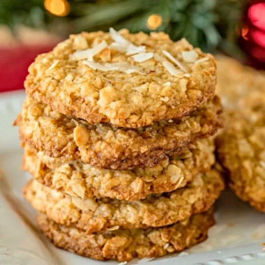 Freshly baked Coconut Oatmeal Cookies on a cooling rack