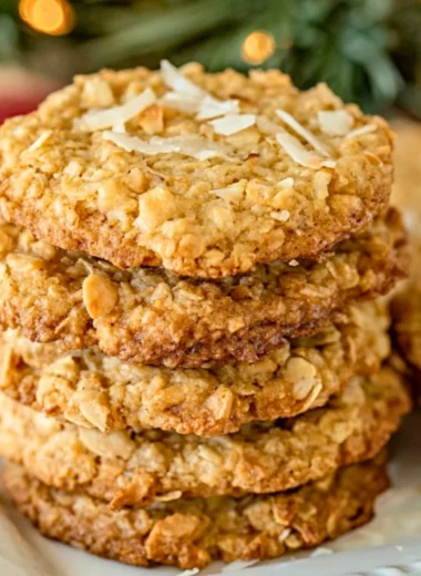 Freshly baked Coconut Oatmeal Cookies on a cooling rack