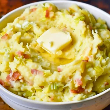 Delicious bowl of Colcannon, an Irish mashed potato dish with cabbage.