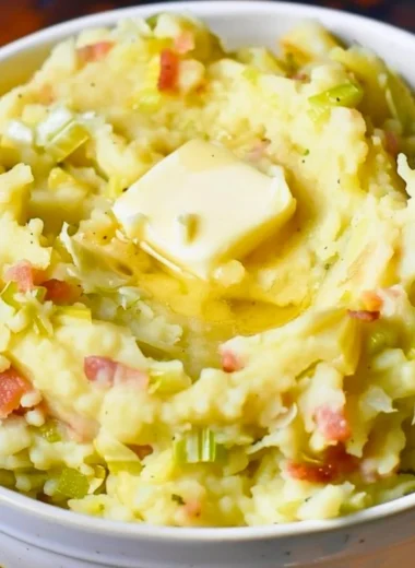 Delicious bowl of Colcannon, an Irish mashed potato dish with cabbage.