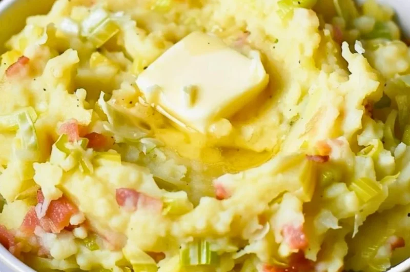 Delicious bowl of Colcannon, an Irish mashed potato dish with cabbage.