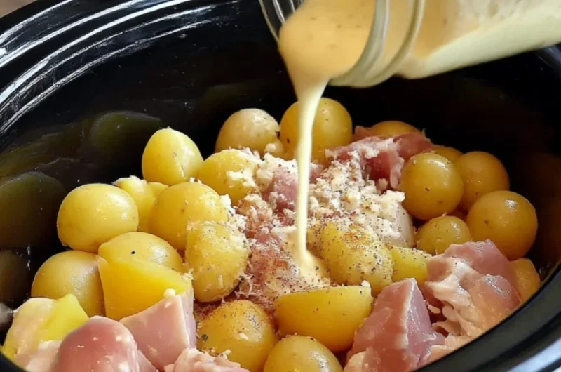 Delicious Crock Pot Parmesan Garlic Chicken and Potatoes served on a plate