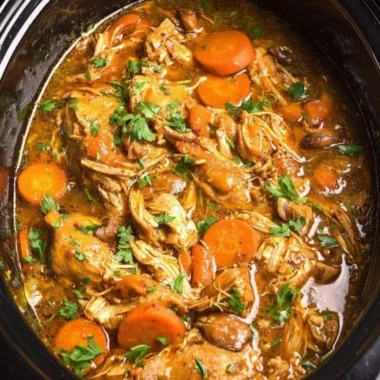 Delicious crockpot chicken thigh pot roast served with vegetables.