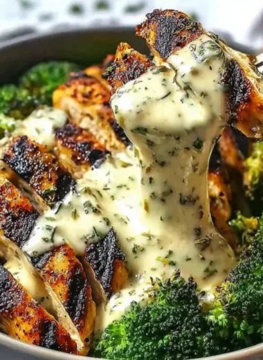 Grilled chicken and broccoli bowls with creamy garlic sauce recipe