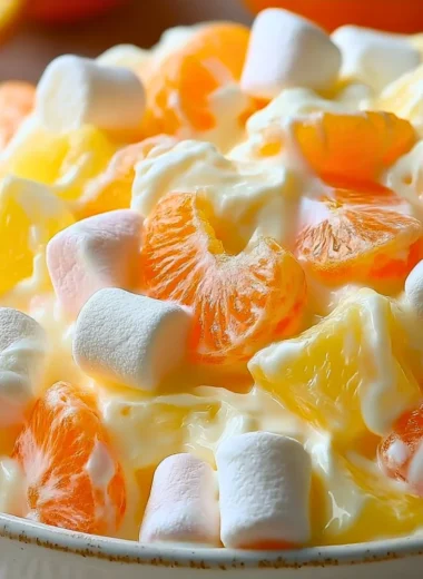 Colorful Hawaiian fruit salad with tropical fruits like pineapple and mango.