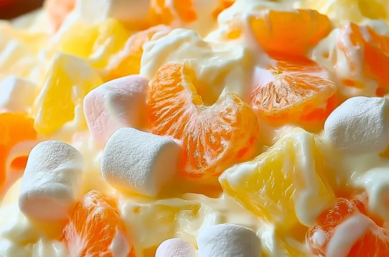 Colorful Hawaiian fruit salad with tropical fruits like pineapple and mango.