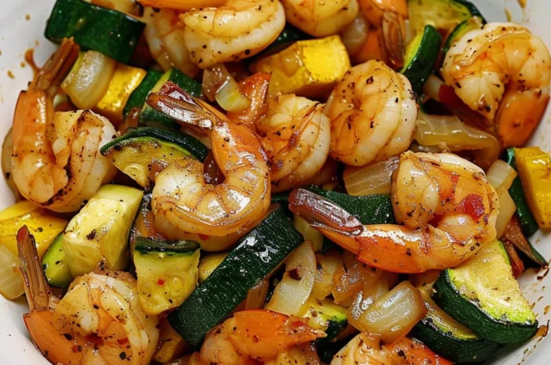 Delicious Hibachi Shrimp Rice Bowl garnished with vegetables and sauces.